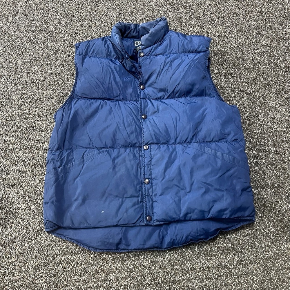 Vintage 1990s Lands End Blue Puffer Vest Button Up Snap Size Large